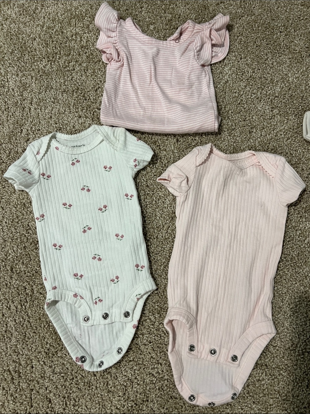 Carter's 3-Pack Ribbed Baby One-Pieces in Light Pink and Cream